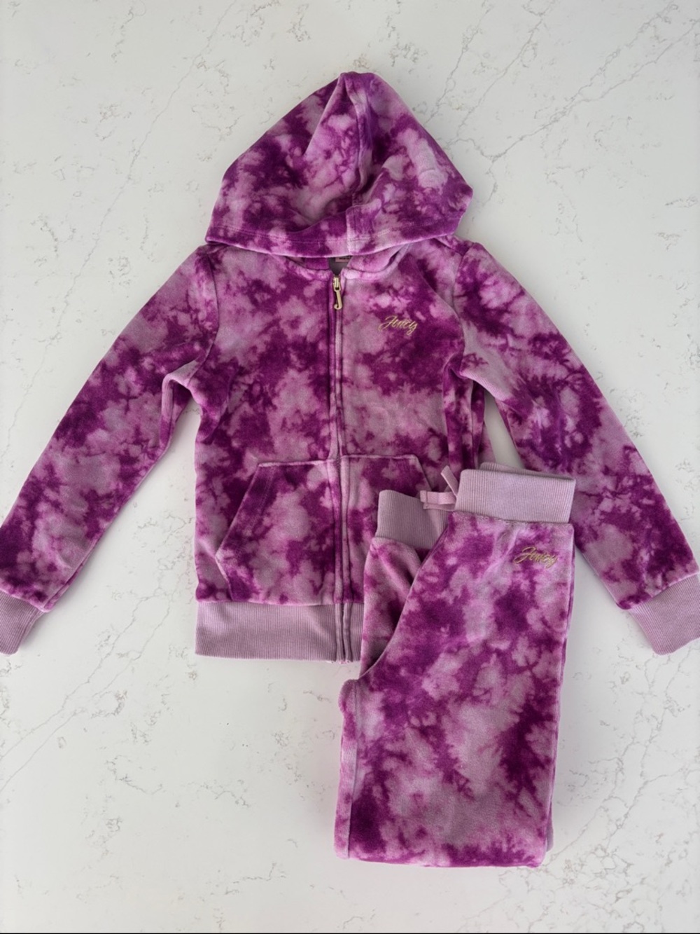 Girl’s Juicy Couture Purple Tie-Dye Velour Zip Hoodie & Pants Set- Size 6
